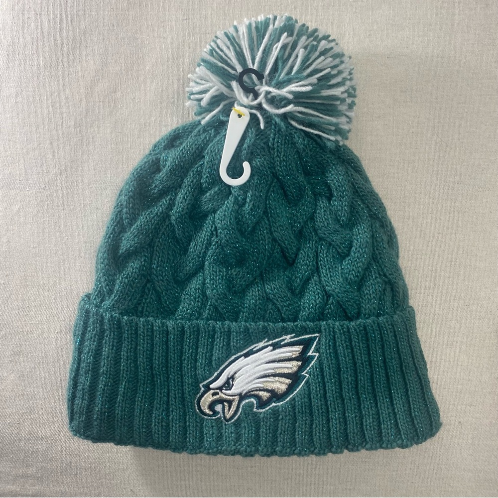 NFL Philadelphia Eagles Hat Women’s Winter Knit Pom Top Beanie Cap New Era Green